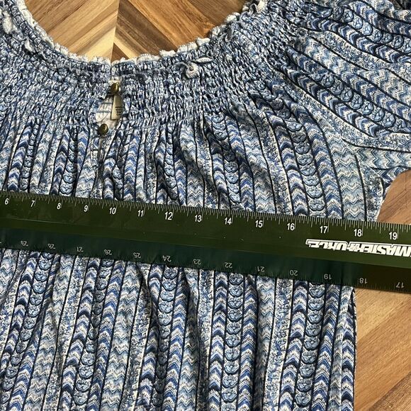 Lucky Brand Top‎ Navy Printed Cotton Blouse Boho Womens Medium - Picture 4 of 7